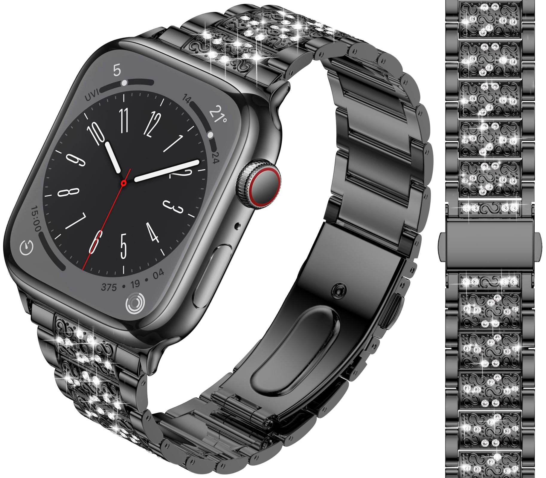 Bling Diamant Armband kompatibel mit Apple Watch 38mm 40mm 41mm 42mm 44mm 45mm 46mm 49mm, Damen Funkeln Diamant aus Edelstahl Metall Armband für iWatch Serie Ultra SE 11 10 9 8 7 6 5 4 3 2 1