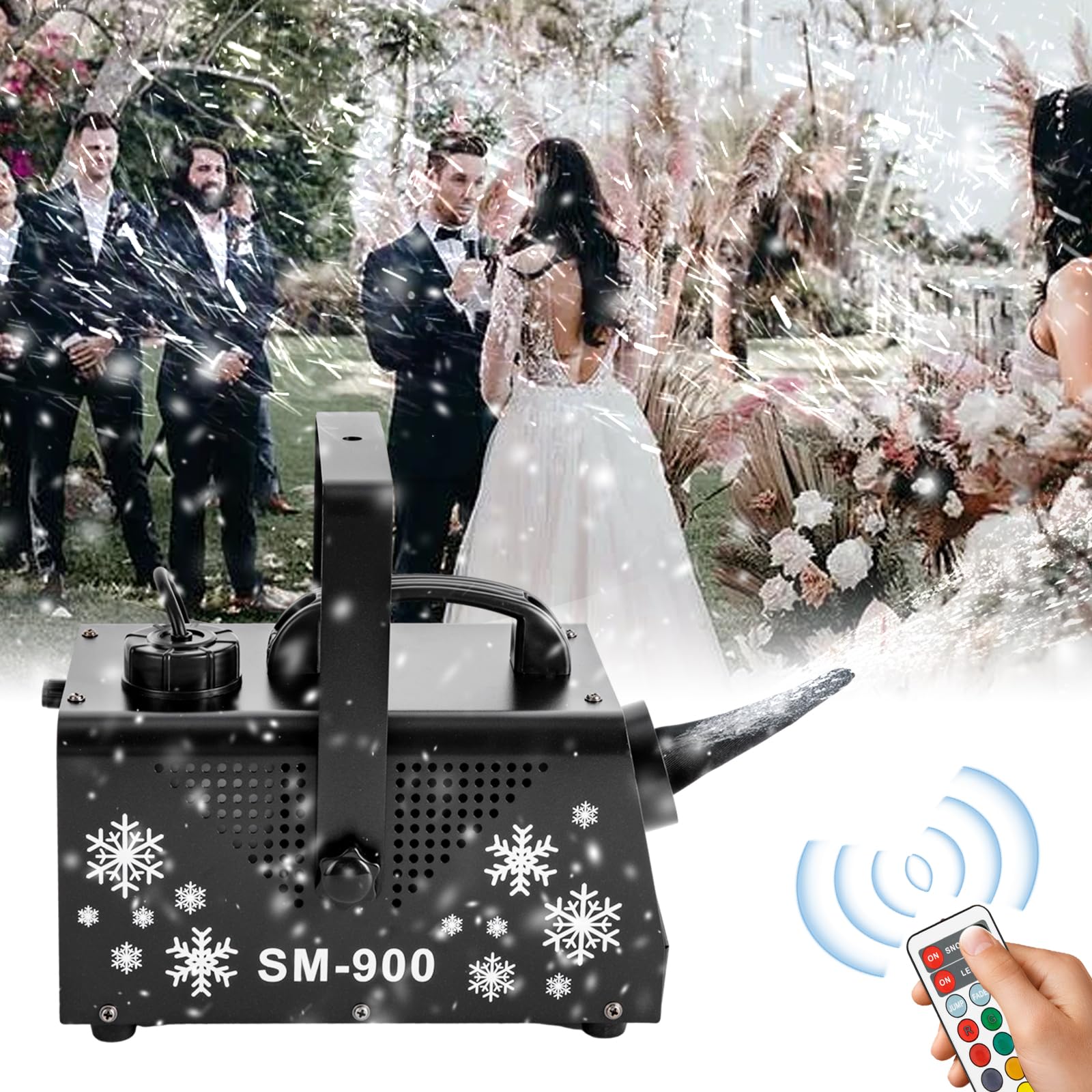 900-W-Schneemaschine, LED-Schneemaschine für den Außenbereich, 3 Beleuchtungsmodi mit Fernbedienung, 180–240 Quadratfuß Schnee, Schneekanone für Weihnachten, Feiern, Partys usw