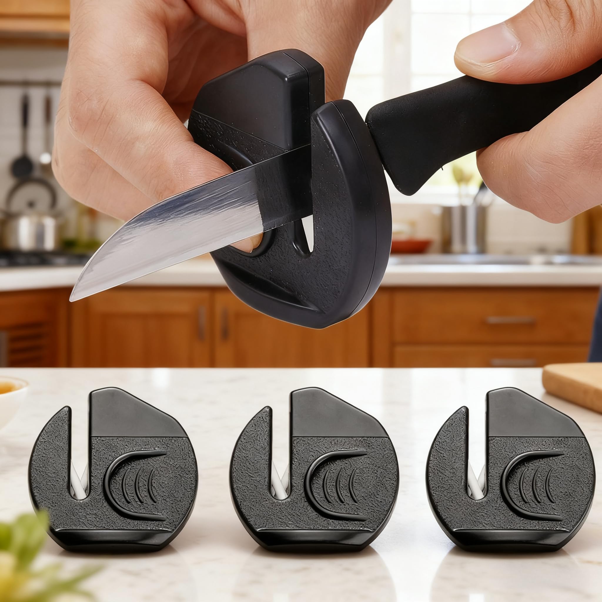 3Pcs Handheld Portable Knife Sharpener Household Multifunction Single Head Handle Blade Grindstone Kitchen Gadgets