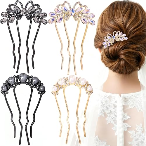 4Pcs Metal French Hair Pins for Women, 4 Prong Hair