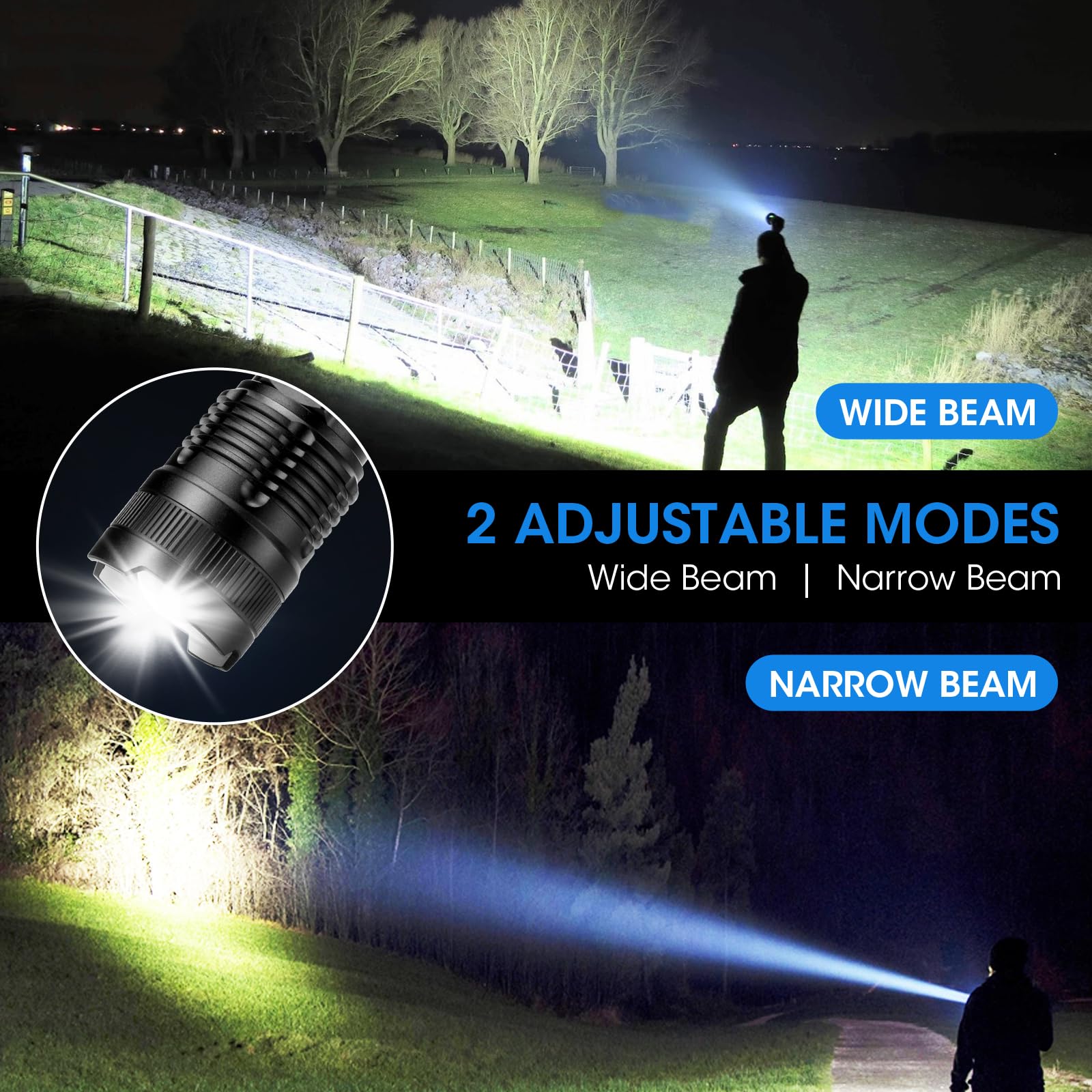 Kmivo Paquete de 4 linternas recargables de alto lúmenes, luz LED superbrillante para el hogar