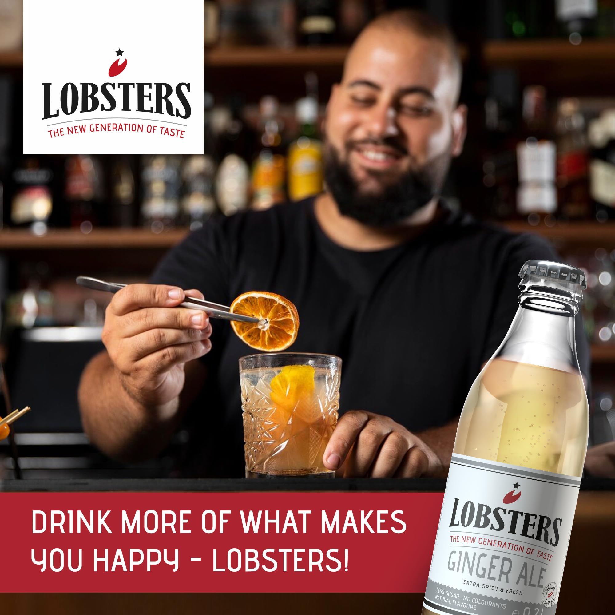 Lobsters - Ginger Ale - 12 x 0,2l - Spicy and Fresh - Mit 100% natürlichen Zutaten, Made in Austria, Zuckerreduziert & ohne Farbstoffe, Für Cocktail mix, Ginger Shot