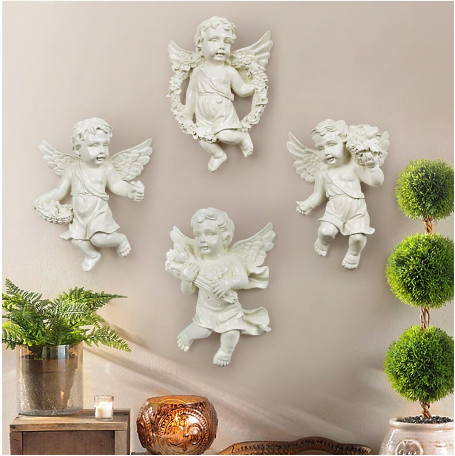 Ownstyle Cherub Wall Sculptures Angel Design Ornaments Wall Hanging Homing, 4 Piece (Angel, Wall Decor) (B)
