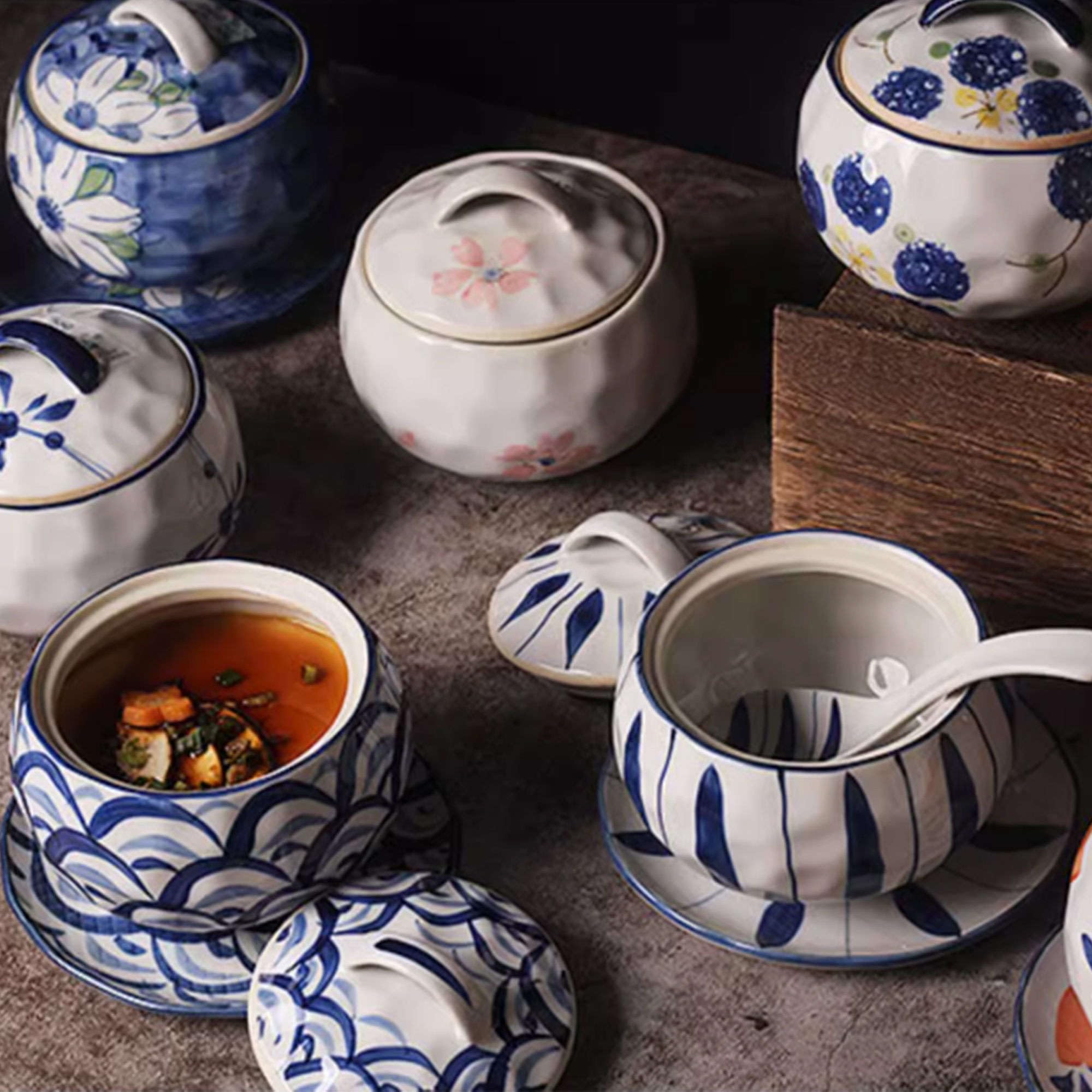 Récipient à Sucre for café, Petit déjeuner, thé de l'après-midi, sucrier en céramique, avec Couvercle, Motif imprimé Solide cuillère, Pot épices Porcelaine(E)
