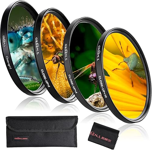 Miniatura 1 de Juego de filtros de primer plano de 2.165 in (+1,+2,+4,+10), filtro macro profesional con bolsa de filtro para lente de cámara