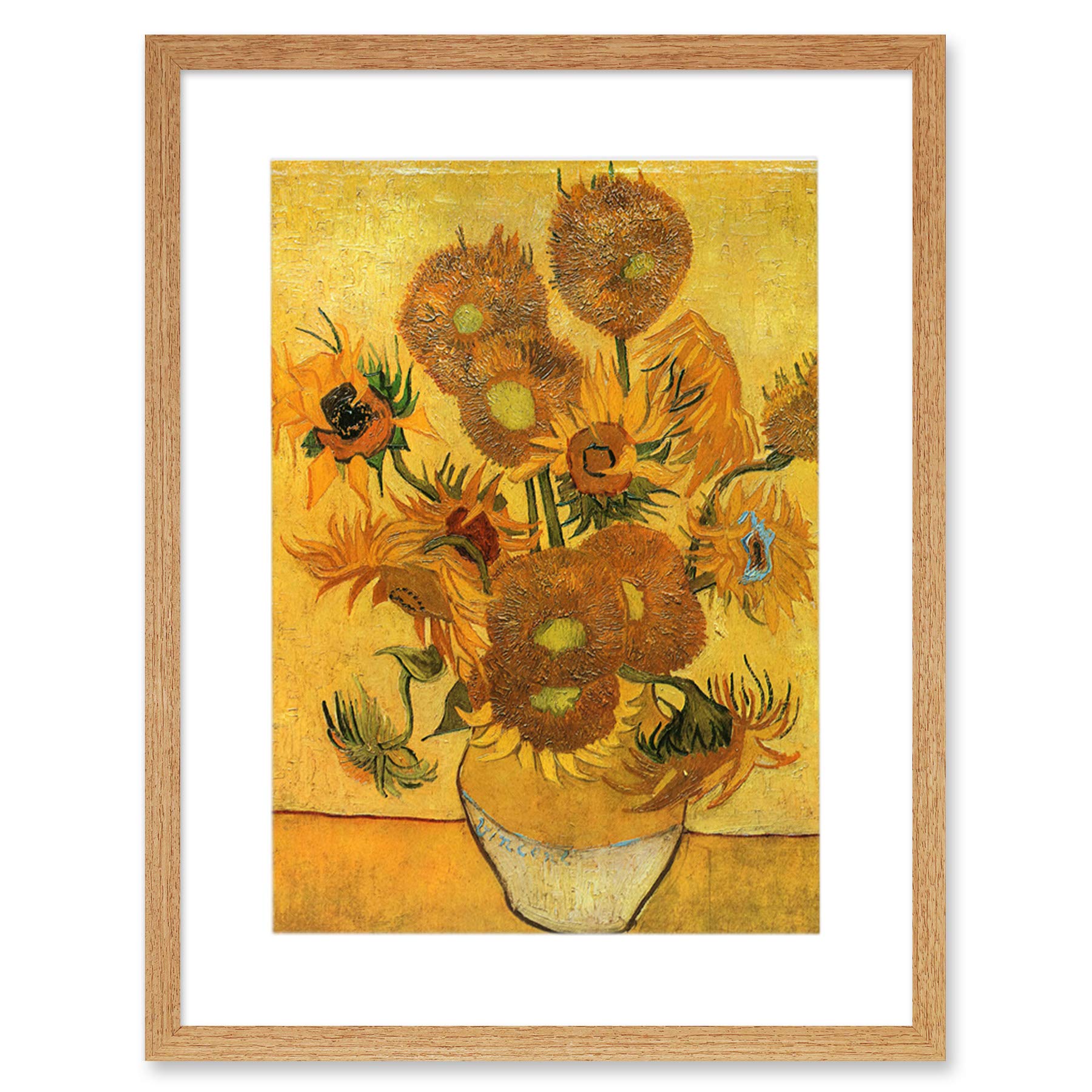 Wee Blue Coo Van Gogh Still Life Fifteen Sunflowers Vase Artwork Framed Wall Art Print 12X16 Inch