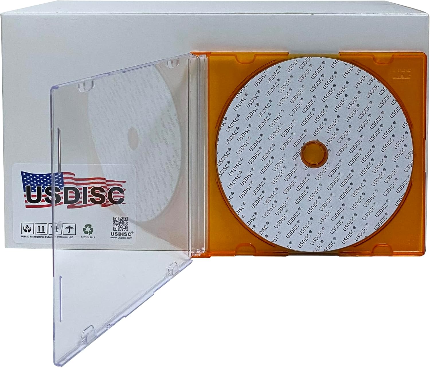 USDISC CD Jewel Cases Slimline 5.2mm, Single 1 Disc, Clear Orange, Pack of 100