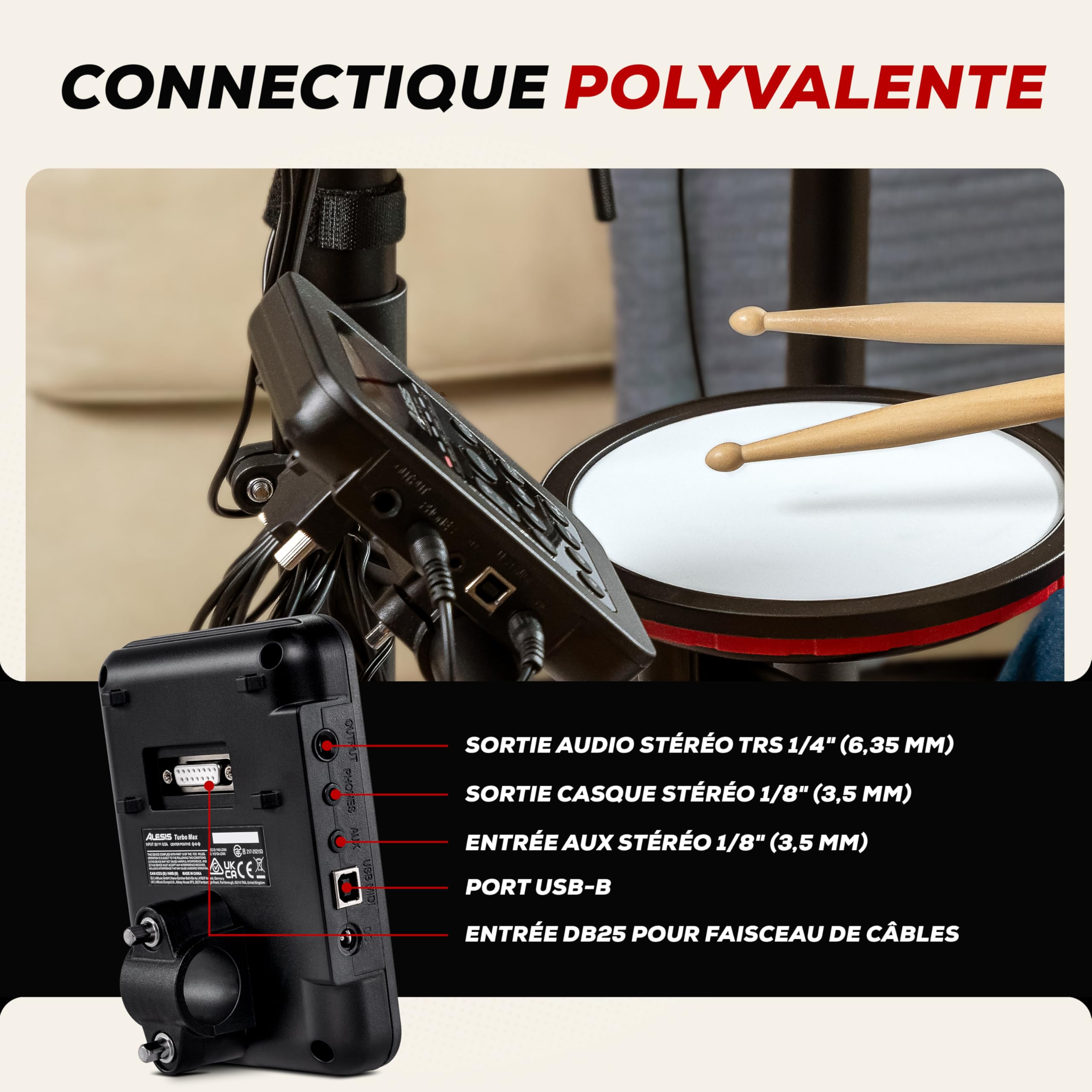 Alesis Turbo Max Batterie Électronique avec Pads Maillés 8 Pouces Silencieux, Leçons, Bluetooth et Accessoires, Pliable