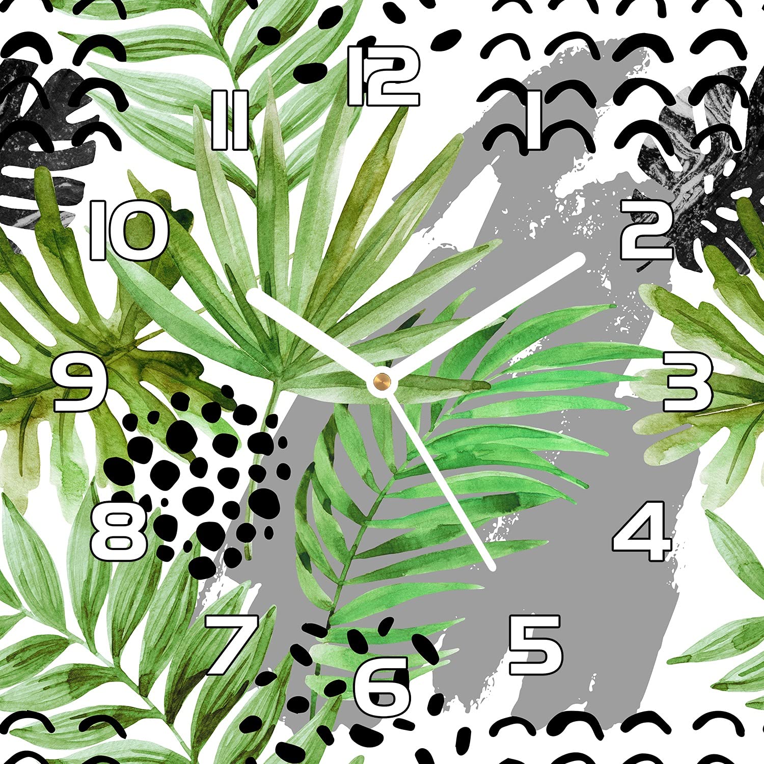 Horloge en verre 30x30 cm Coloray Inkleaves aiguilles blanches
