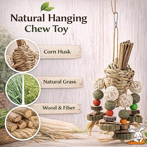 Miniatura 2 de Juguete de conejo, jaula de conejo, juguete masticable colgante y golosinas para conejillos de indias, chinchillas, hámsters, ratas y otras mascotas