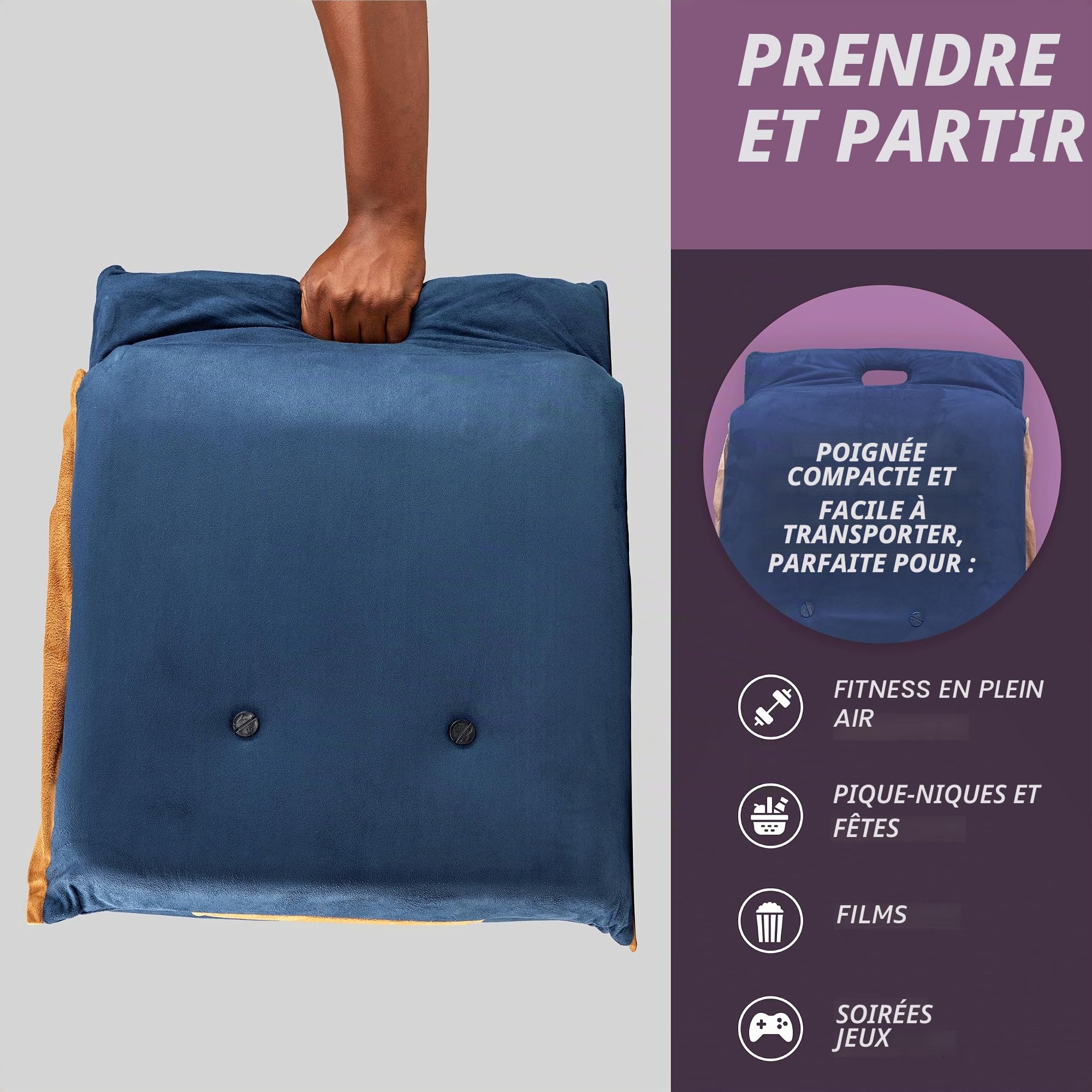 bonVIVO Easy III - Chaise de méditation rembourrée - Poignée intégrée, Dossier réglable, Chaise Pliable Polyvalente, Chaise de Sol pour Yoga, Maison, Bureau, extérieur, Chaise de Plage Confortable