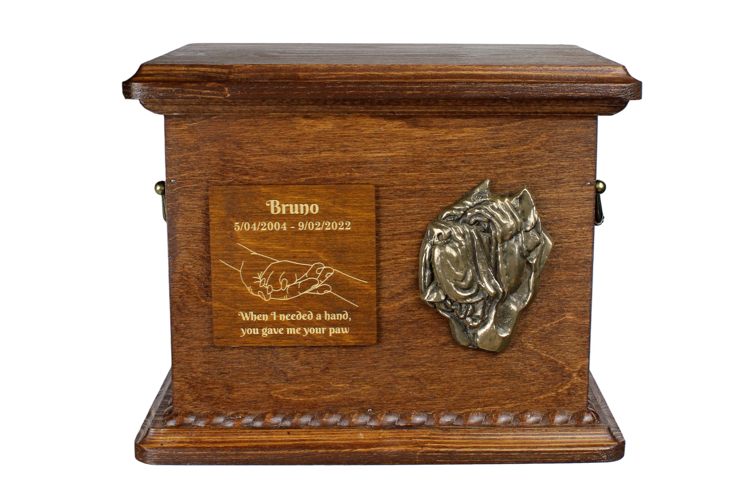 Art-Dog Urn for Dog Ashes - Handmade Memorial with Relief, Personalized Engraving, and Cold Cast Bronze Bust – Custom Pet Memorial Urn – 8.3x11.4x8.7” – Mastino Napoletano