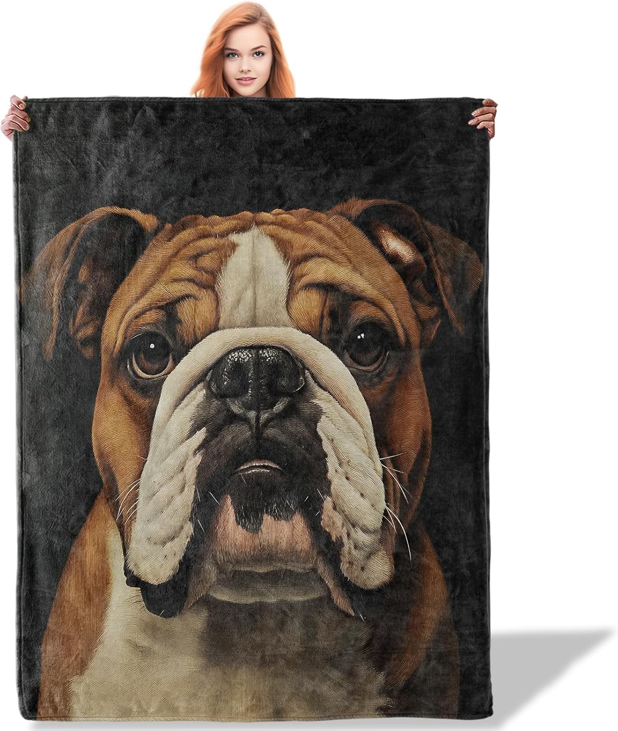 Plistiz English Bulldog Throw Blanket for Women Girls Boys, Soft Flannel Blankets Gifts for Living Room Couch, Home, Sofa Decor, 50"x60"