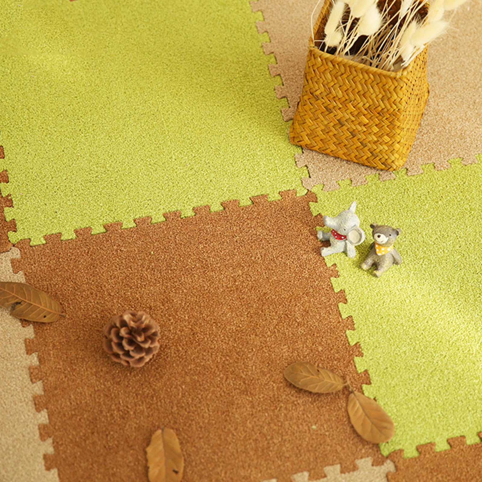 Tapis en Mousse, 18 pièces, Tapis de Sol en Mousse, Dalles de Moquette Courtes et moelleuses emboîtables avec Bordure, Tapis de Jeu Puzzle, Tapis d'escalade Doux pour la décoration