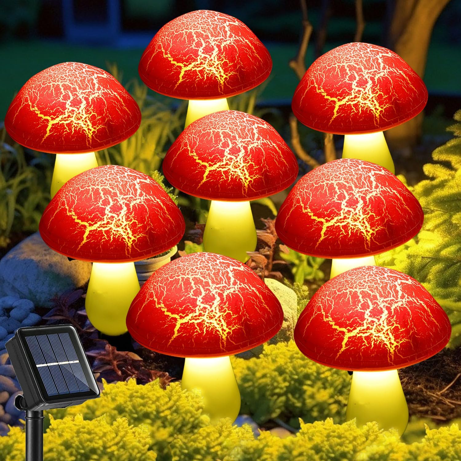 Solar Garden Decor Lights 8 Crack Mushrooms Outdoor Decor Stake Lights, Waterproof Solar Pathway Light Gardening Gifts for Garden Gnomes Backyard Flower Bed Christmas Decorations