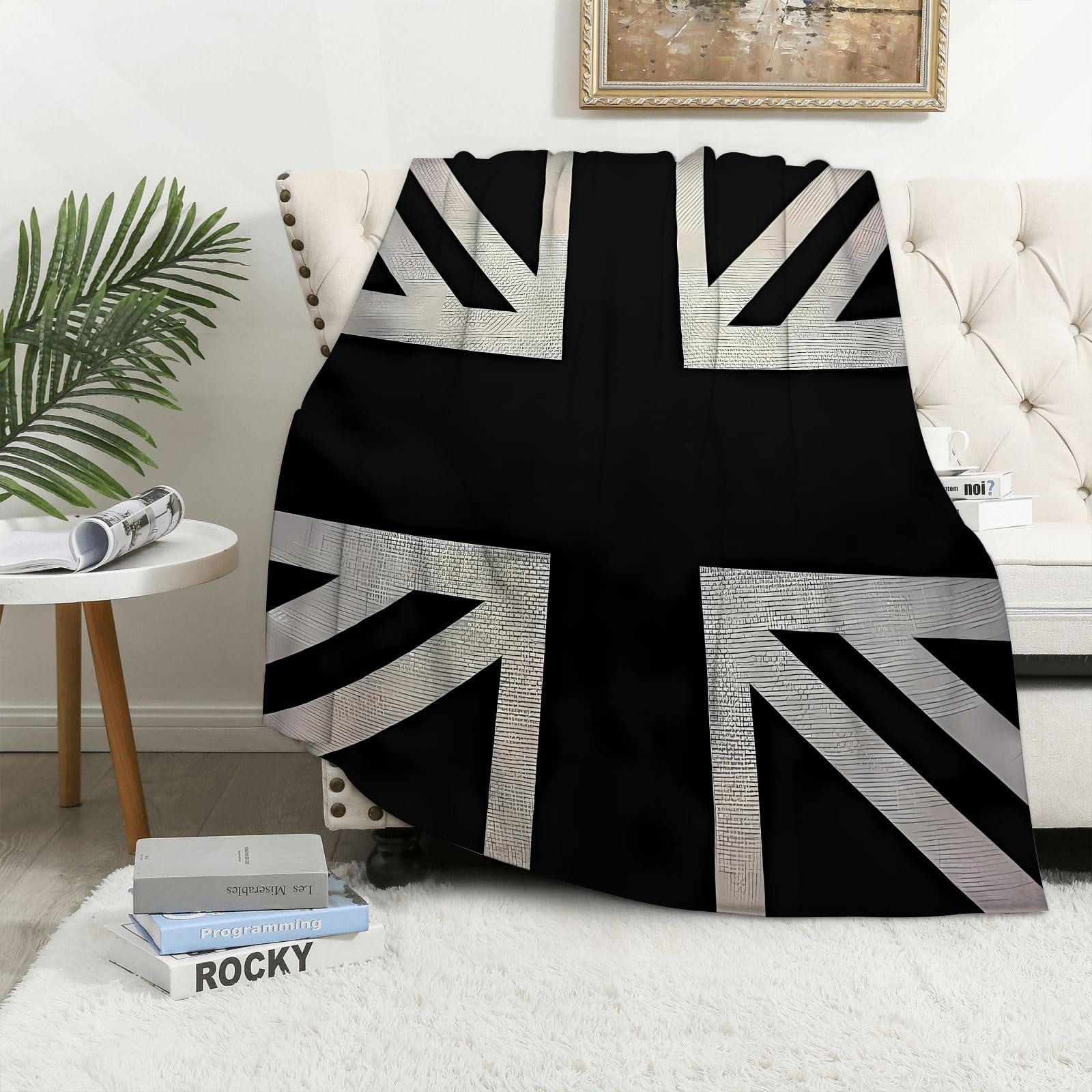 – MAAPCHP Flannel Fleece Blanket Throws for Sofa Fluffy Blanket Bed Throw for Bedroom British flag black and white background vector Blanket for Bed, Couch,Car 50x60in