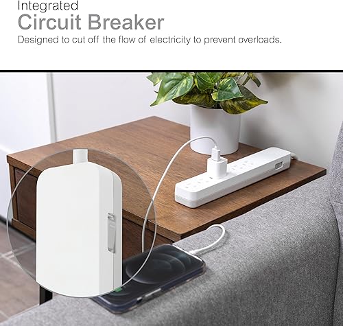 Miniatura 6 de GE Protector SurGE de 6 tomas, cable de extensión de 6 pies, 540 julios, enchufe plano, interruptor de circuito integrado, montaje en pared,