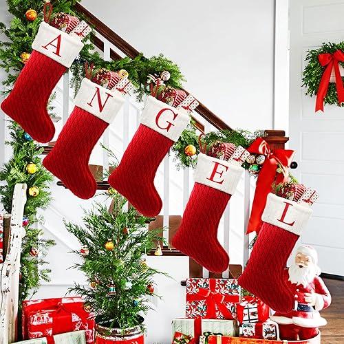 Miniatura 7 de ZOEA Medias de Navidad de 20 pulgadas con iniciales, calcetines de Navidad grandes de punto con letras bordadas para decoraciones familiares de