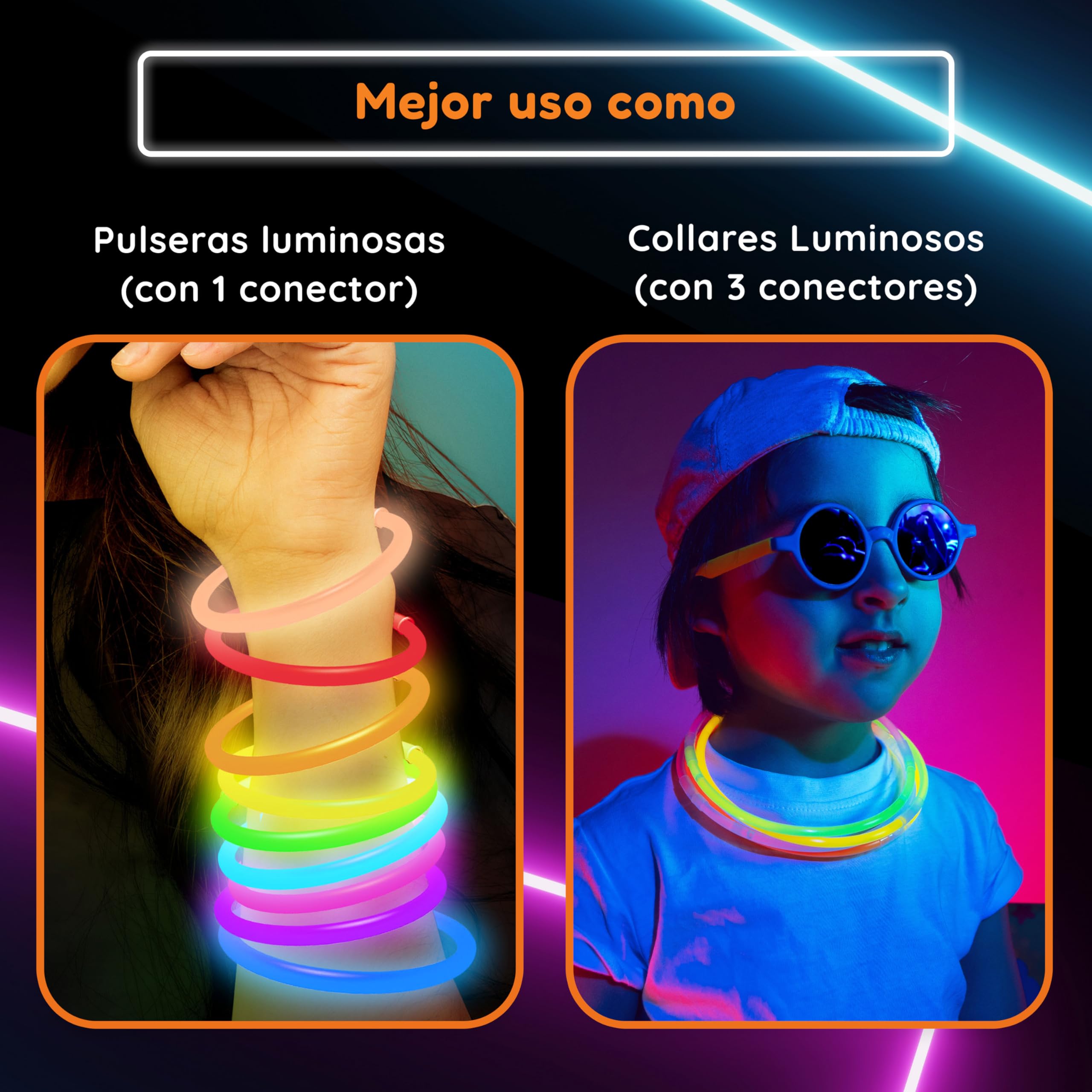 Glow Fever 8” (20.3cm) Barras Luminosas Fluorescentes - 1200 Uds Glow Sticks Bulk - Pulsera Luminosa Multicolor para Cumpleaños, Halloween y Boda - Accesorio de Fiesta