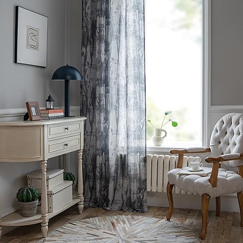 Miniatura 2 de Cortinas de 84 pulgadas de largo, juego de 2 paneles para sala de estar, dormitorio, estampado texturizado de lino, cortinas abstractas para puerta,