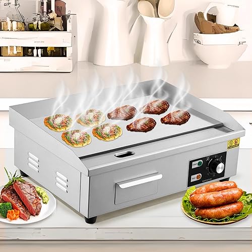 Miniatura 8 de Parrilla eléctrica comercial de 21 pulgadas, parrilla Teppanyaki de 1600 W con parte superior plana para desayuno, antiadherente, parrilla de acero