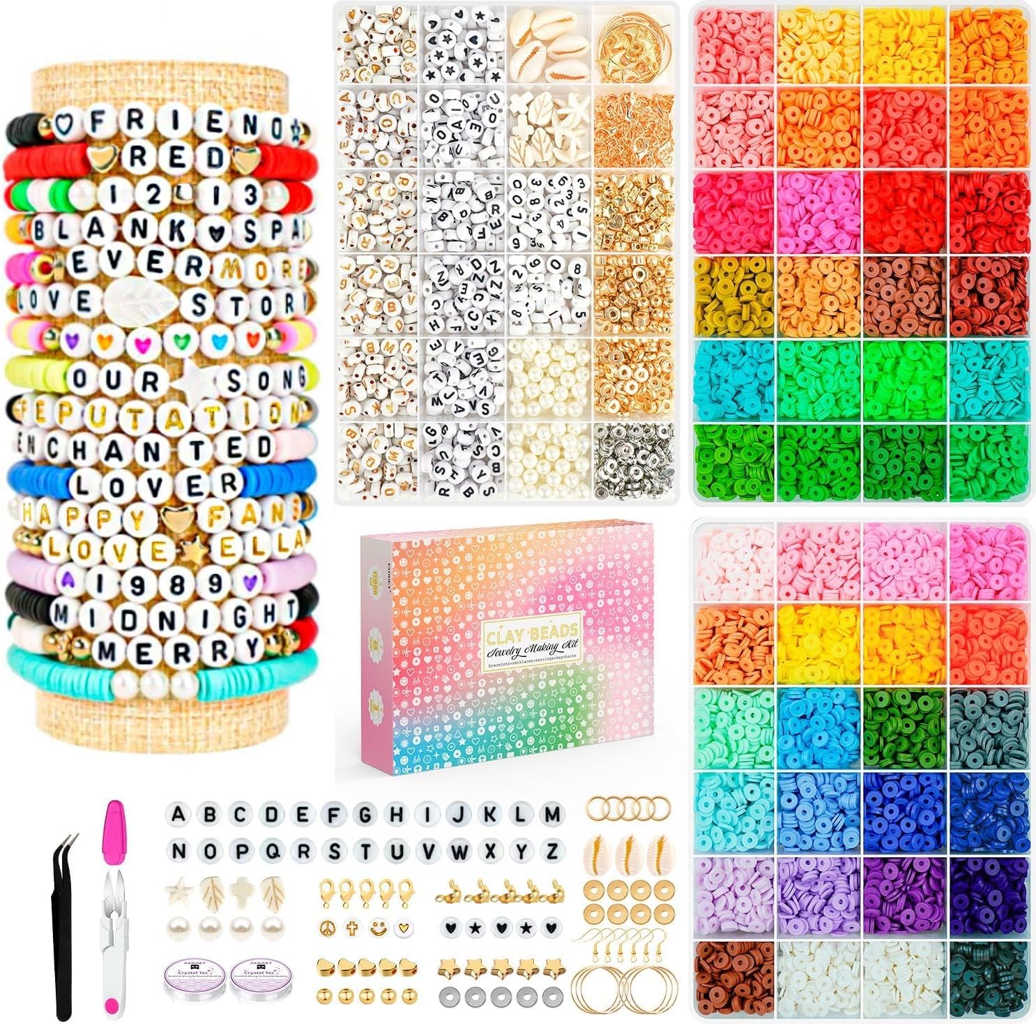 Photo 1 of Friendship Bracelet Kit, 14,000pcs 48 Colors Bracelet Making Kit Clay Beads with Number Letter Bead Set Concert Merch Arts and Crafts Gifts for Kids Teen Girls Jewelry Making Supplies Bracelet Maker1