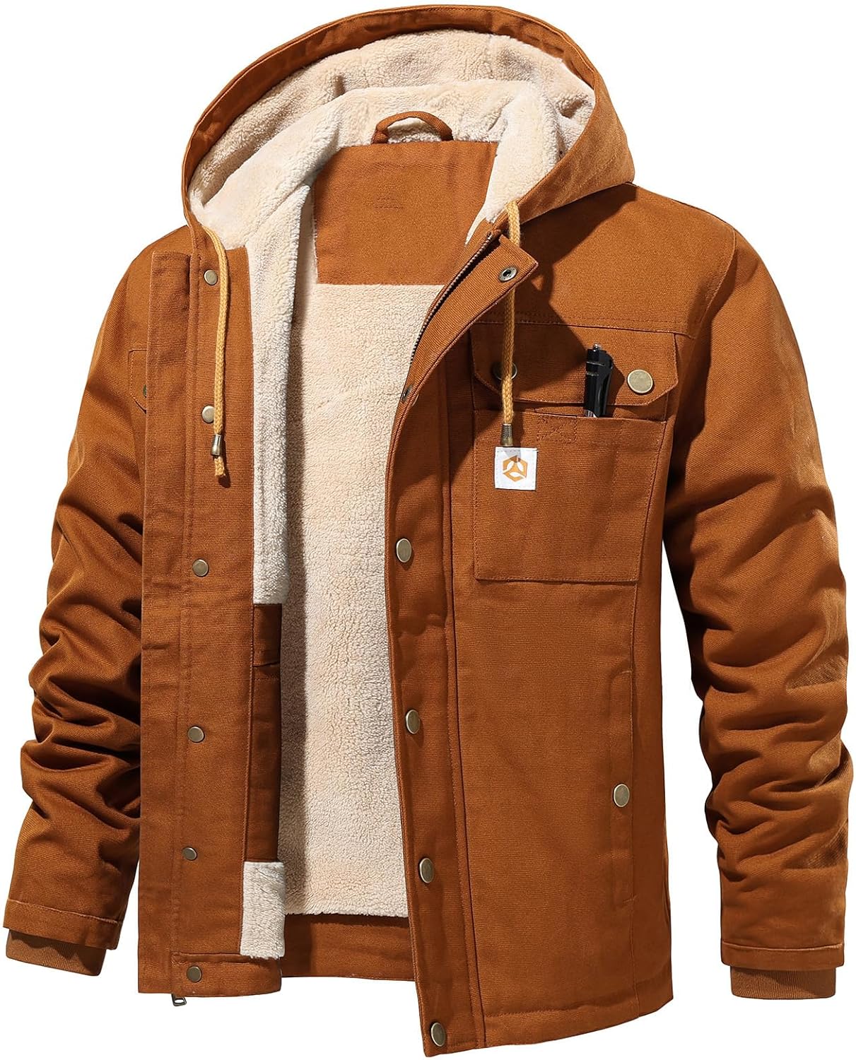 NAVEKULL Men’s Winter Water Resistant Work Jacket Loose Fit Sherpa Lined Insulated Canvas Hooded Coat