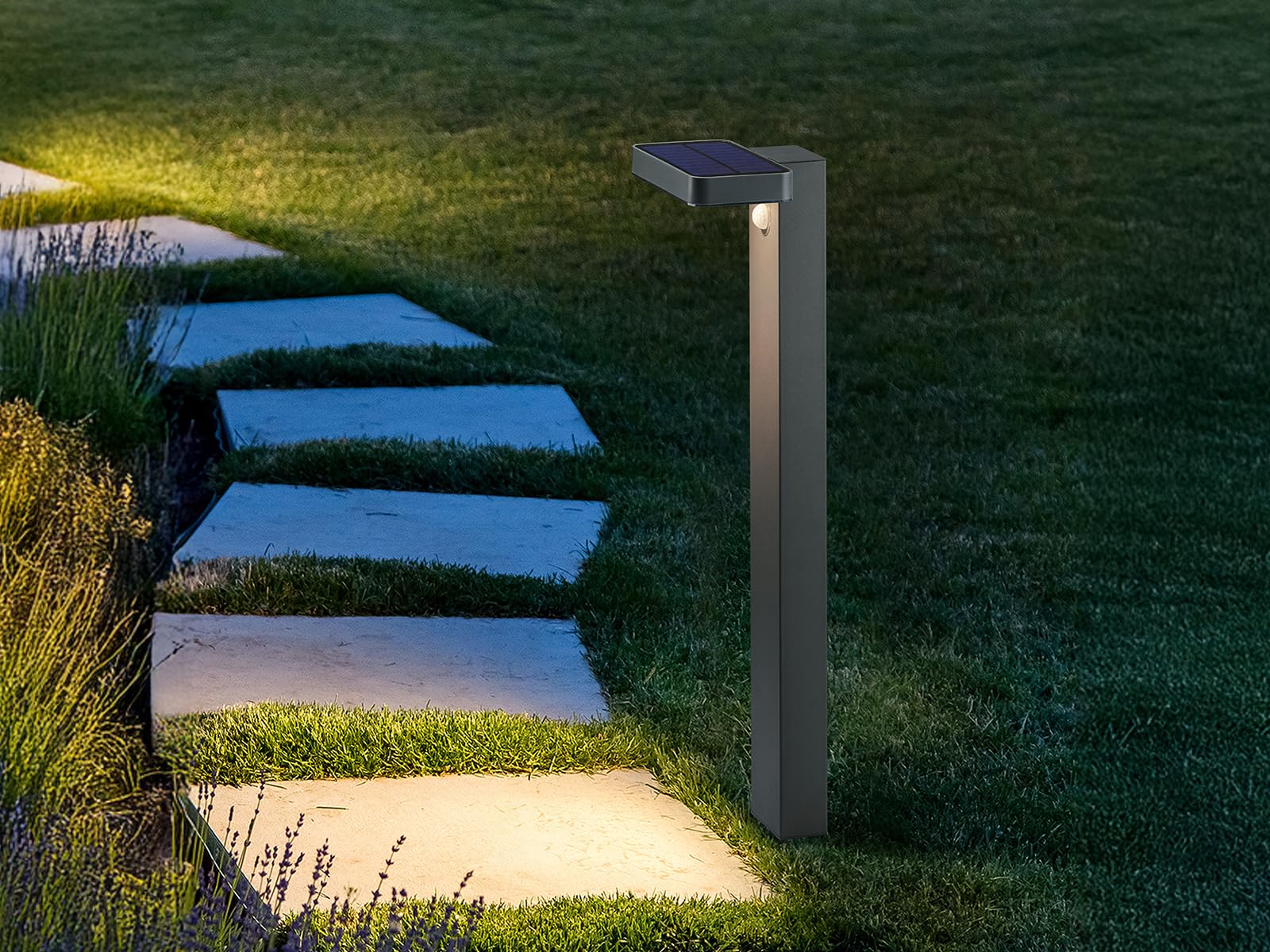 2er-Set LED Solar Wegeleuchten mit Bewegungsmelder Höhe 60cm