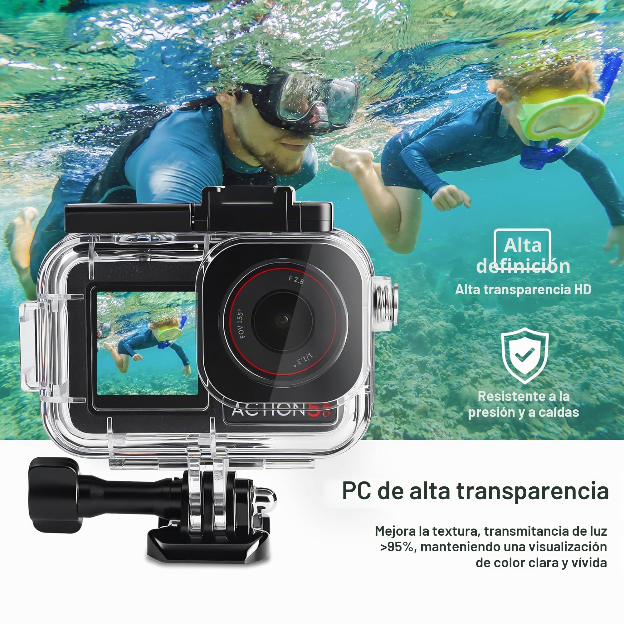 FitStill Carcasa Impermeable de 164 pies y 50 m, 3 filtros y Juego de Mango Flotante, Compatible con dji Osmo Action 5 Pro/Action 4/Action 3, Snorkel, Surf, Wakeboard, Funda Protectora, Juego de