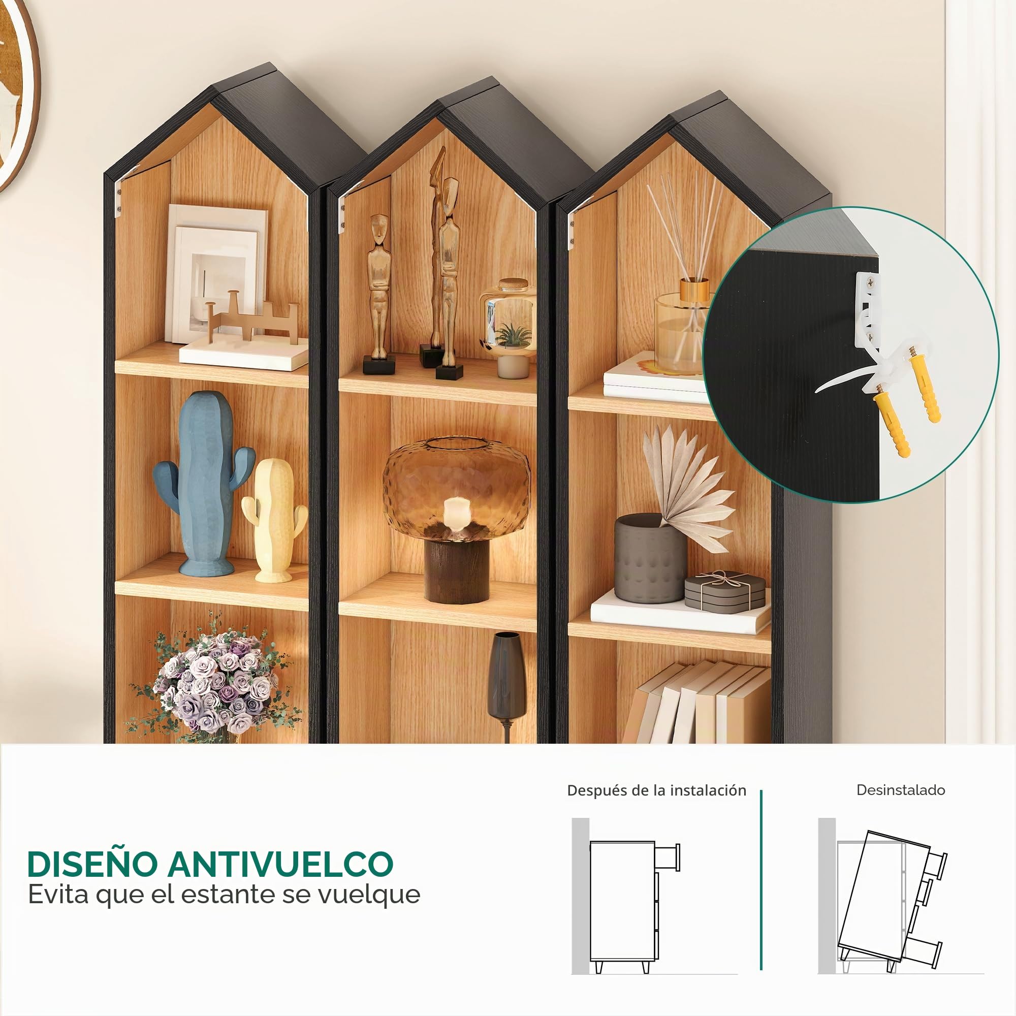 YITAHOME Estantería de 6 Niveles, Marco Blanco e Interior de Roble Natural, diseño Que Ahorra Espacio para el hogar y la Oficina, B y Roble, 180 x 23,5 x 30 cm