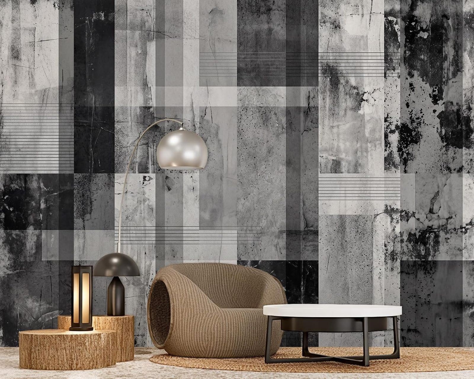 Hgjdjhnf 3D Mural Photo Mural - Wallpaper Concrete Look Grey Black Geometric Abstract Non-Woven Modern Wall Covering Living Room Bedroom Office Wall Decoration Motif 300Cm X 210Cm Poster - Wall Sticker - Frameless