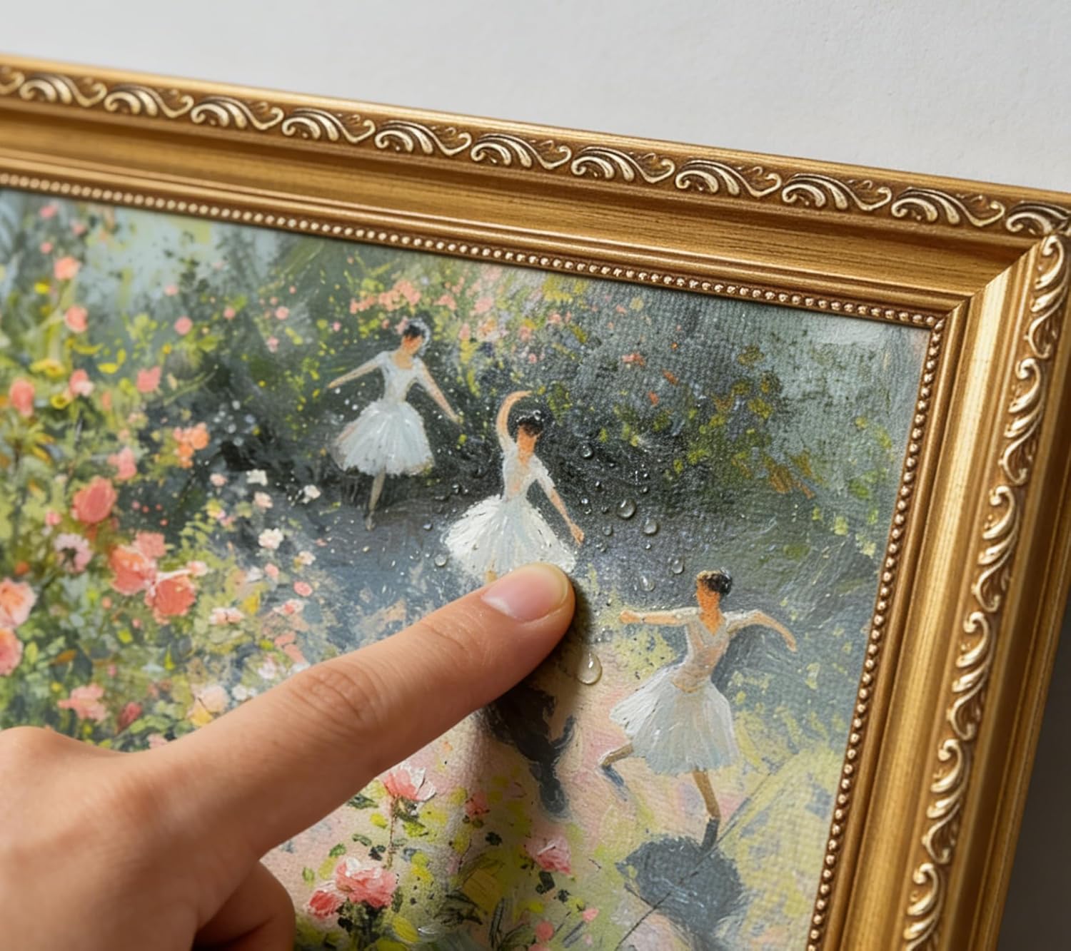 Gold Framed Vintage Dancing Girls Canvas Wall Art, English Cottage Rose Garden Painting Picture Wall Decor, Ballerina Poster Print Artwork for Girls Bedroom, Dancing Classroom, Home Decoration 12x16in