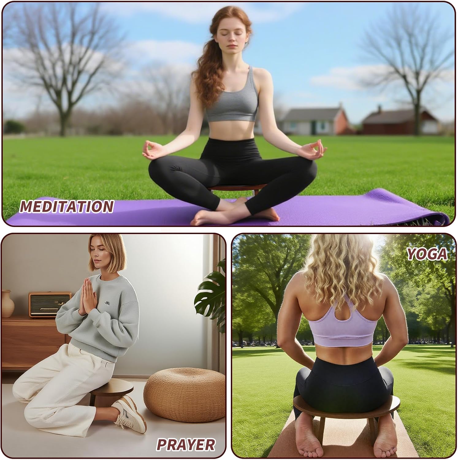 Meditation Bench - Wooden Ergonomic Kneeling Stool for Yoga, Prayer, Travel, Mindfulness, Zen Practice