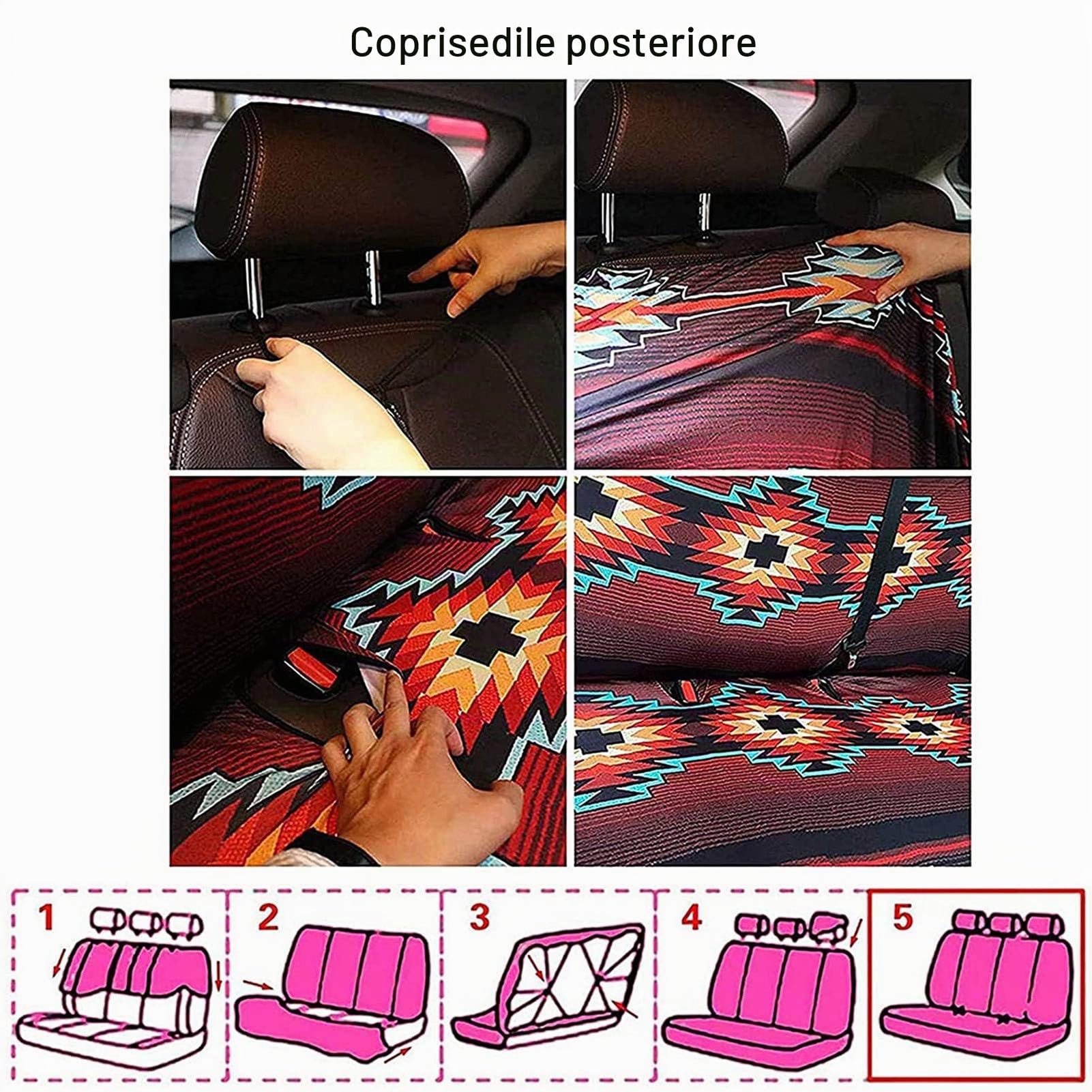 HUGS IDEA - Set completo di 4 coprisedili per auto con stampa leopardata nera classica, in poliestere elasticizzato, con schienale alto, design di ghepardo selvaggio