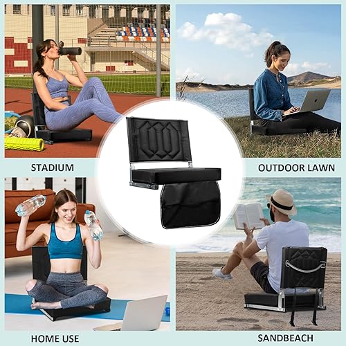 Miniatura 7 de Cómodos asientos de estadio para gradas con soporte trasero y asiento acolchado, correa para el hombro, asa de transporte y bolsillos
