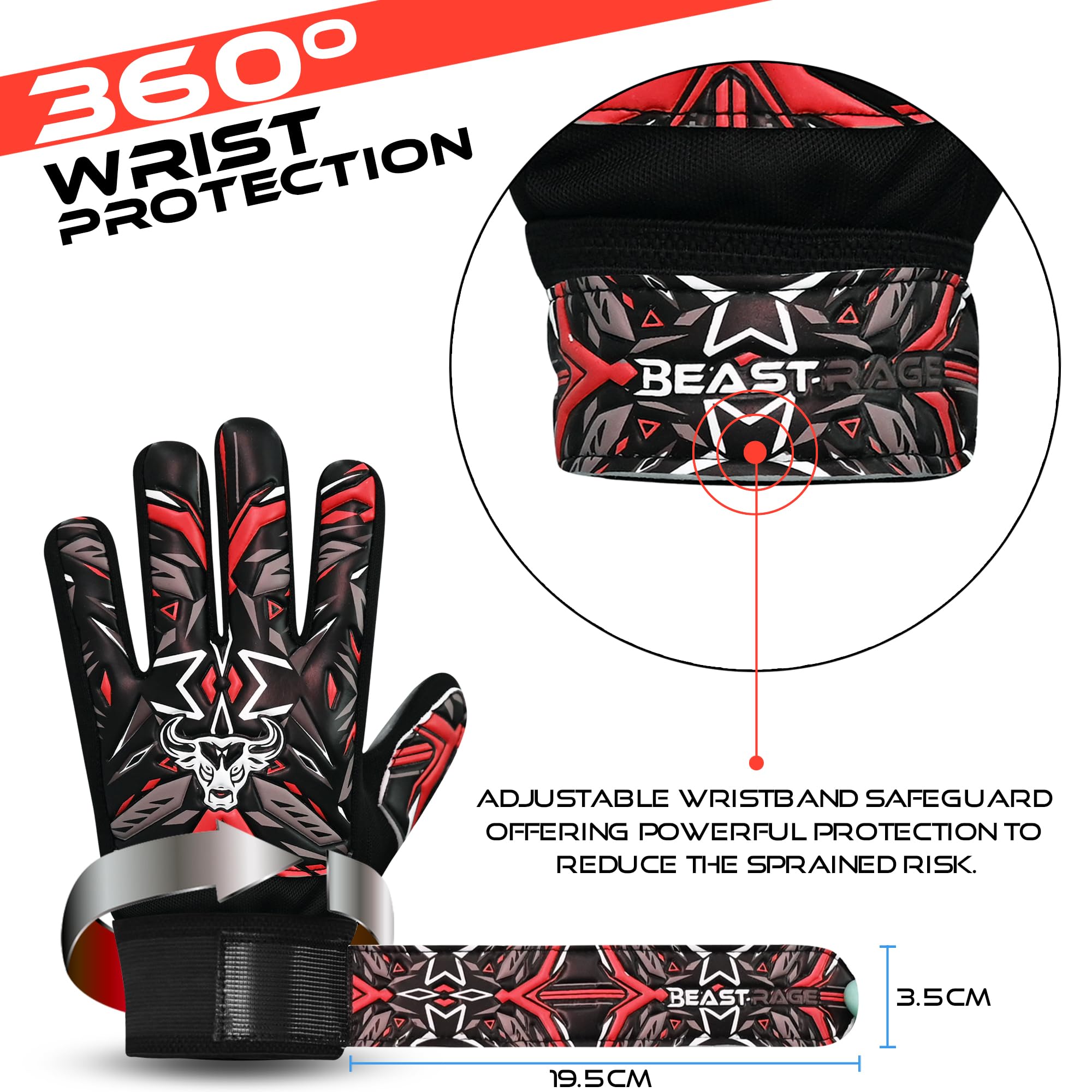 BEAST RAGE Chłopięce rękawice bramkarskie do piłki nożnej dla chłopców i chłopców mocne rękawice bramkarskie dla najtrudniejszych oszczędności, wsparcie nadgarstka 4 mm lateksowa dłoń