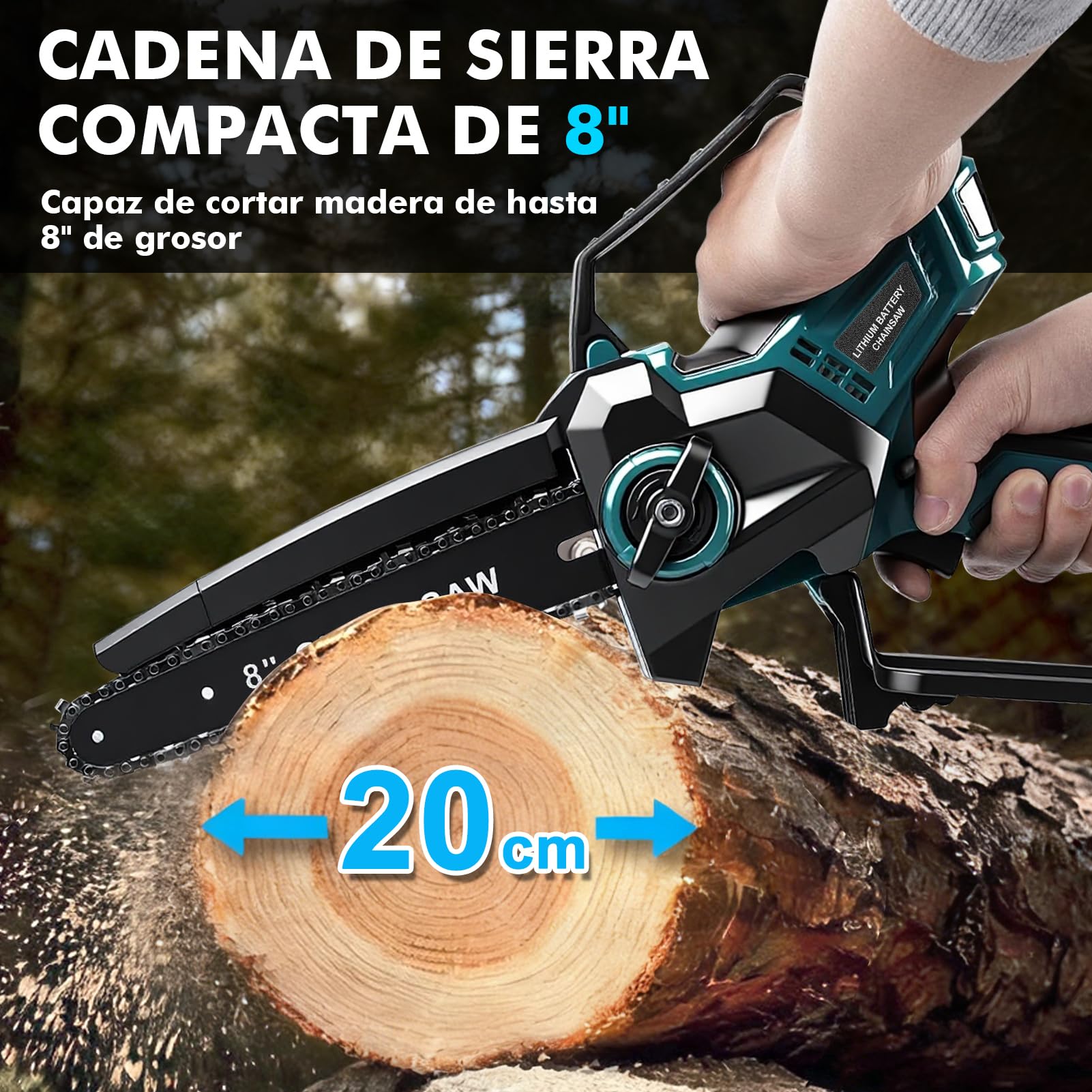 Mini Motosierra Batería 8 Pulgadas, Motosierra para Makita batería 18 V, 600W Motosierras Eléctrica con 2 cadenas, 2 placas guía, engrasador automático, para Podar Arboles de Jardinería
