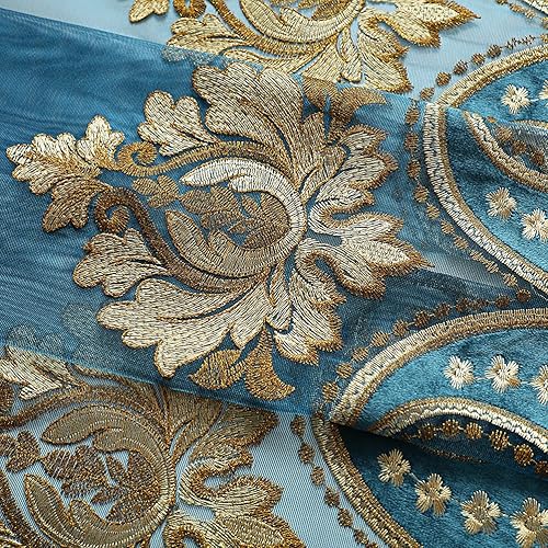 Miniatura 4 de ELKCA Cortinas traslúcidas bordadas de lujo para sala de estar, cortinas de tul azul pavo real para dormitorio, cortina de hilo transparente, ojales