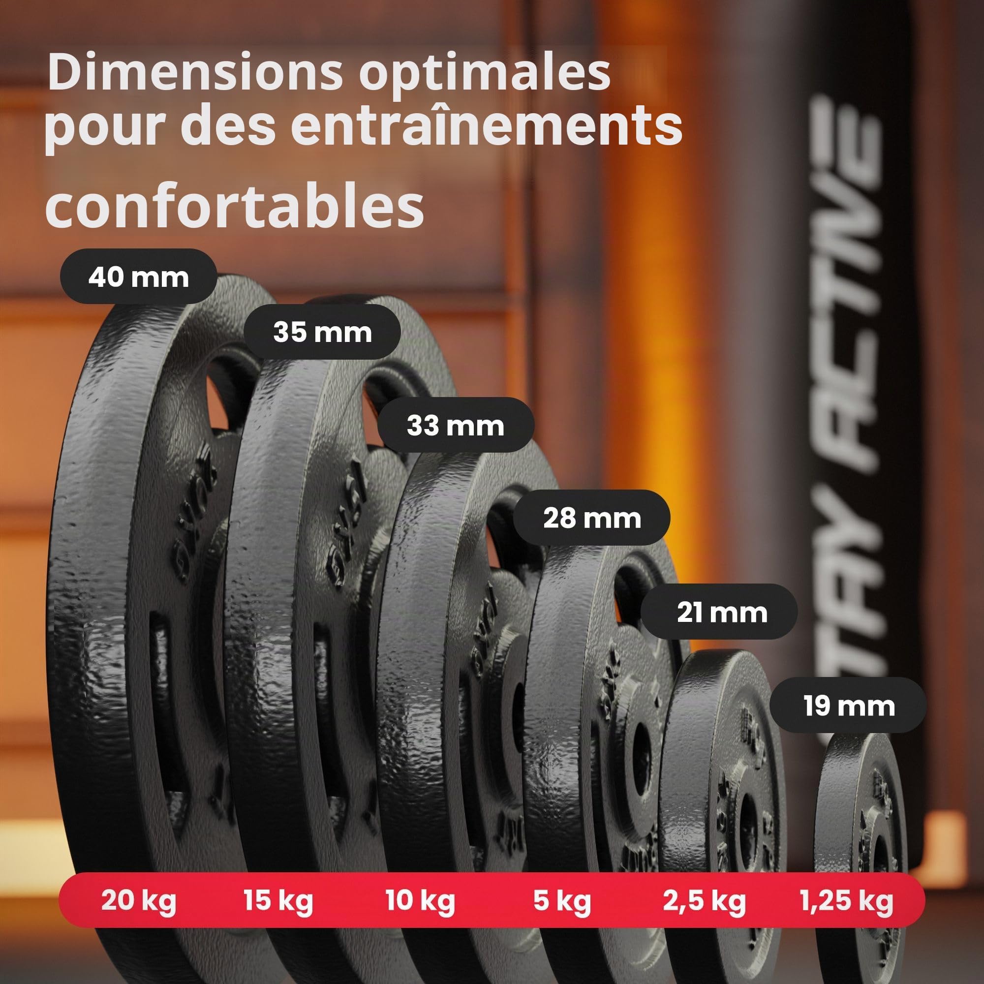 HOP-SPORT® Disques de poids en fonte 20, 30, 40 kg au choix, Ensemble de disques d'haltères, Set de plaques avec alésage 30/31 mm pour Musculation et Haltérophilie
