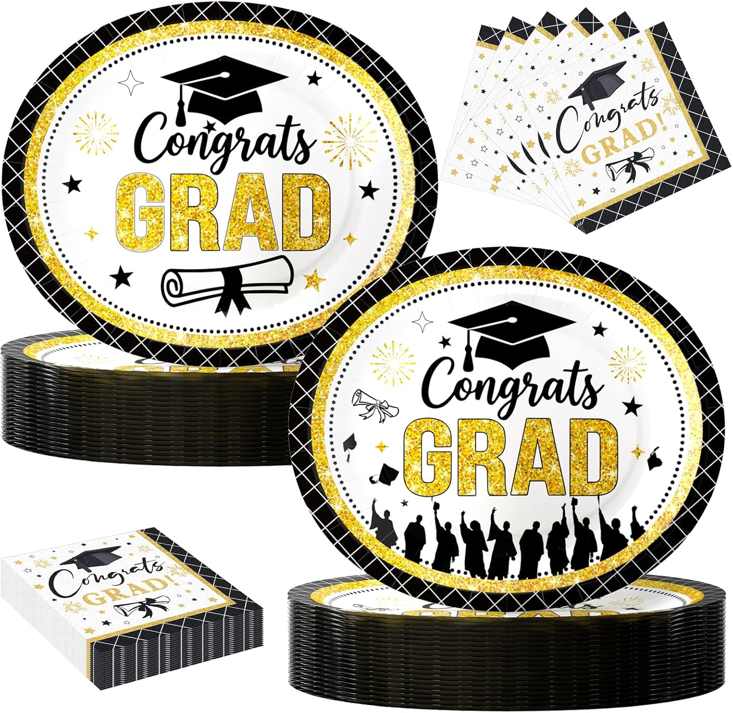 100Pcs Graduation Oval Paper Plates and Napkins Set -10" x 12" Large Disposable Party Plates for Graduation Party Tableware Decoration Supplies