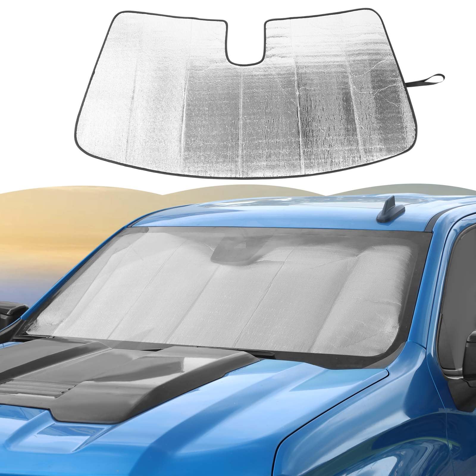 RT-TCZ Windshield Sunshade Sun Shade Heat Shield Window Sun Visor Mat for GMC Sierra 2019 2020 2021 2022 2023 2024,for Chevrolet Silverado 2019-2024,Black Back Side