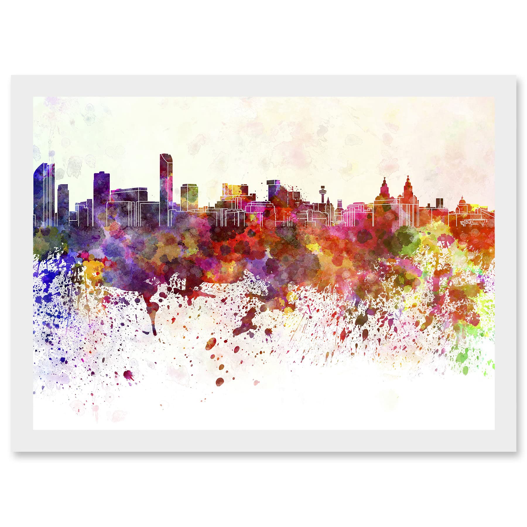 Artery8 Painting Cityscape Liverpool Skyline Paint Splash A4 Artwork Framed Wall Art Print