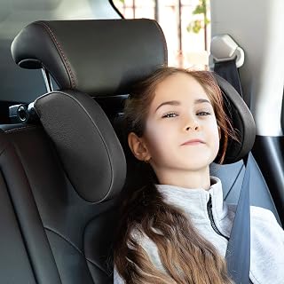 JZCreater Car Headrest Pillow, Car Seat Headset Pillow Support with Card Slot, Car Seat Back Hanger Hook, 360°Adjustable U Shaped Car Sleeping Pillow for Kids Adults (Black)