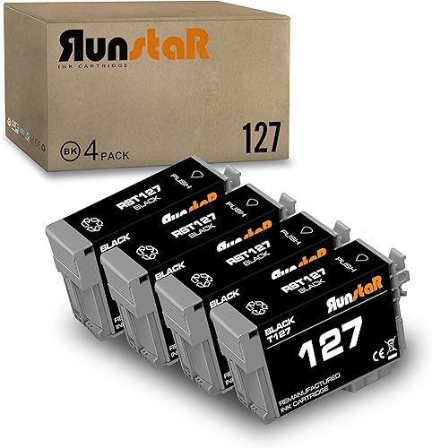 Run Star 4 cartuchos de tinta remanufacturados negros 127 para Epson 127 T127 uso en impresoras WF-3520 WF-3540 WF-7010 WF-7510 WF-7520 545 530 625
