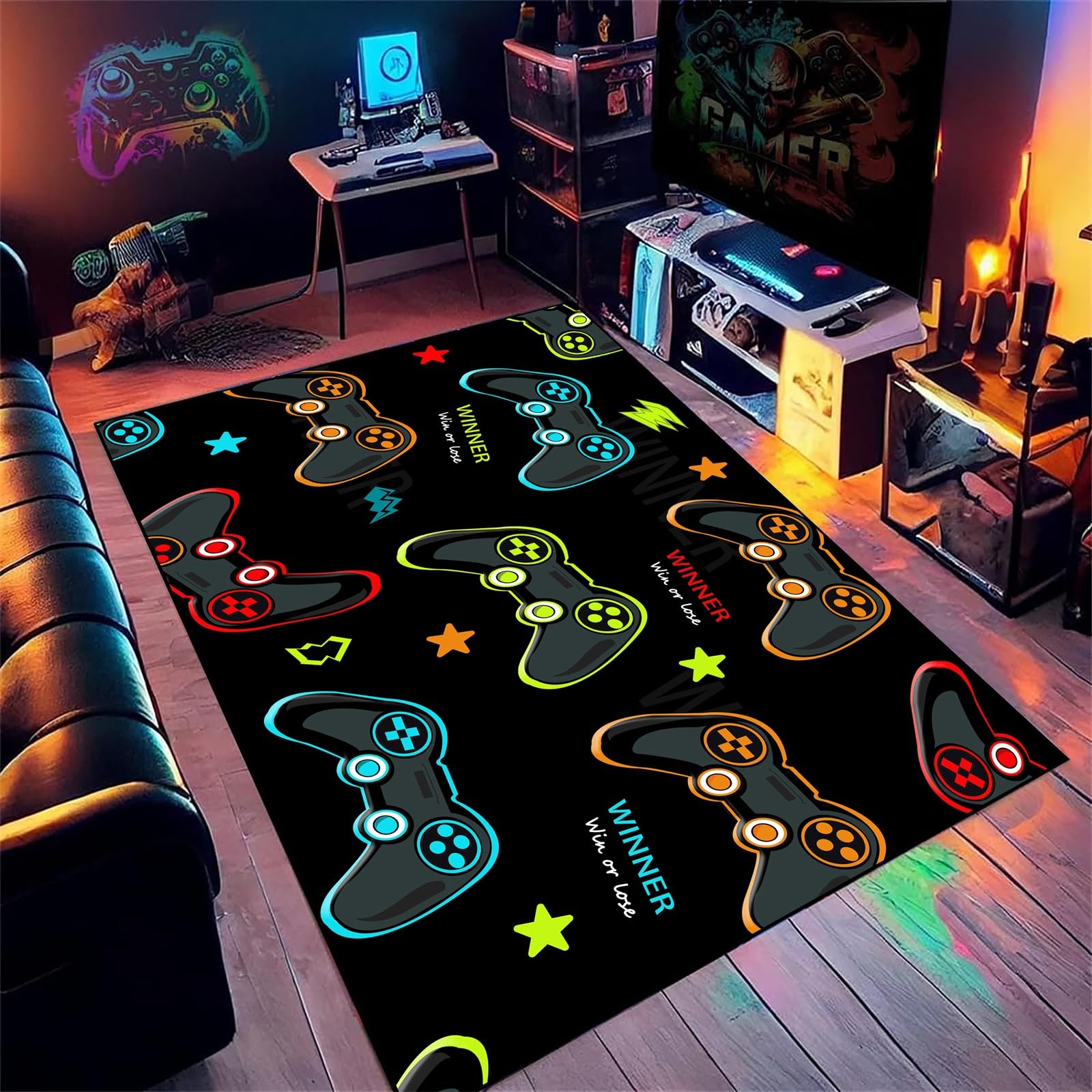 AOESELN Gamepad Area Rugs in Multiple Colors,180x260cm Gamerkids Rug,Large Gaming Area Rug for Boys Bedroom,Non-Slip Game Controller Carpet,for Playroom or Living Room,Floor Home Decor Mat
