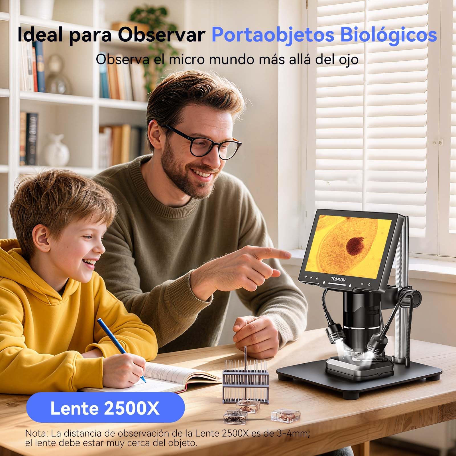 TOMLOV TriL107 3 Lens Digital Microscope 7" 2K IPS HDMI, 2500X Magnifier for Full Coin View and 14 LED Lights, 12.6" Support Soldering Microscope for Adults, PC/TV Compatible, 64GB — view 6