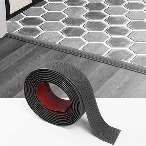 Tira de transición de suelo de 6.56 pies x 2 pulgadas, suelo divisor plano laminado adhesivo de vinilo para unir huecos del piso, alfombra, cubierta