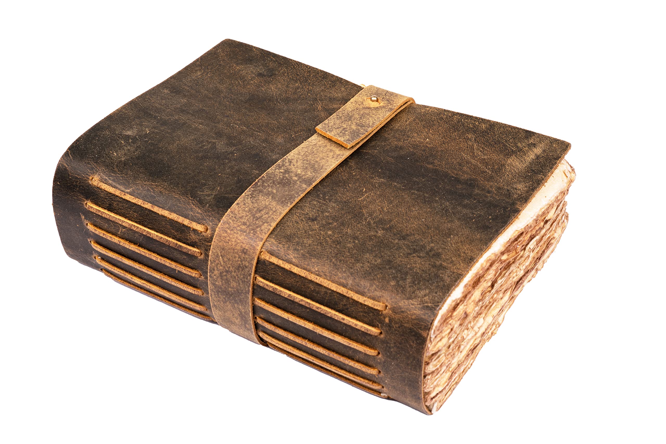 LEATHER VILLAGE Leather Journal - 288 Vintage Deckle Paper of 200 GSM (A5) 8X6 inches - Thick Leather Bound Journal - Antique Deckle Edge Paper – Book of Shadows Journal Blank