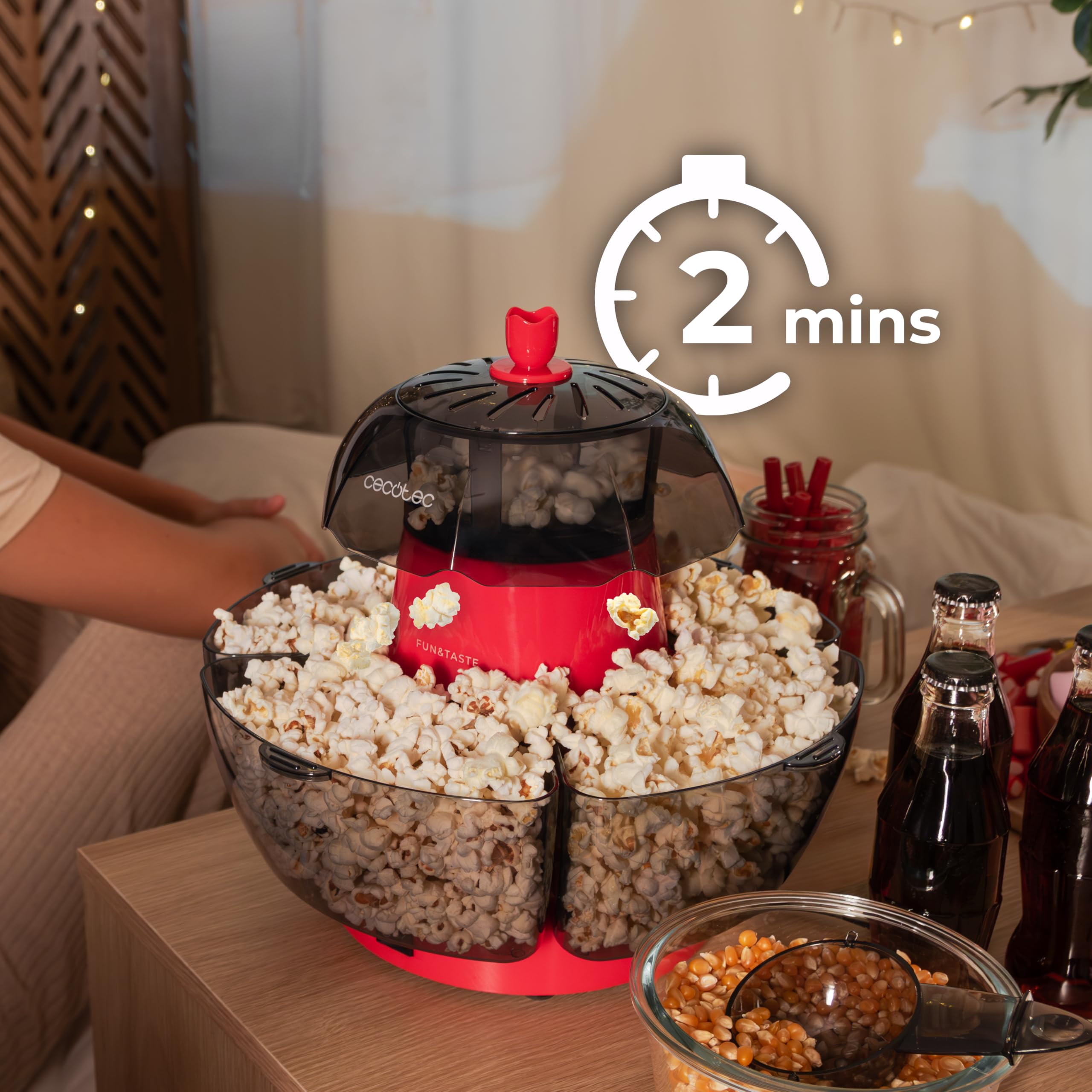 Cecotec Macchina Popcorn Fun&Taste PCorn Lotus. 1200W, Popcorn Pronti in 2 Minuti, Include 4 Contenitori Rimovibili Capacità Totale 4,5 L per snack sani veloci e divertimento in famiglia