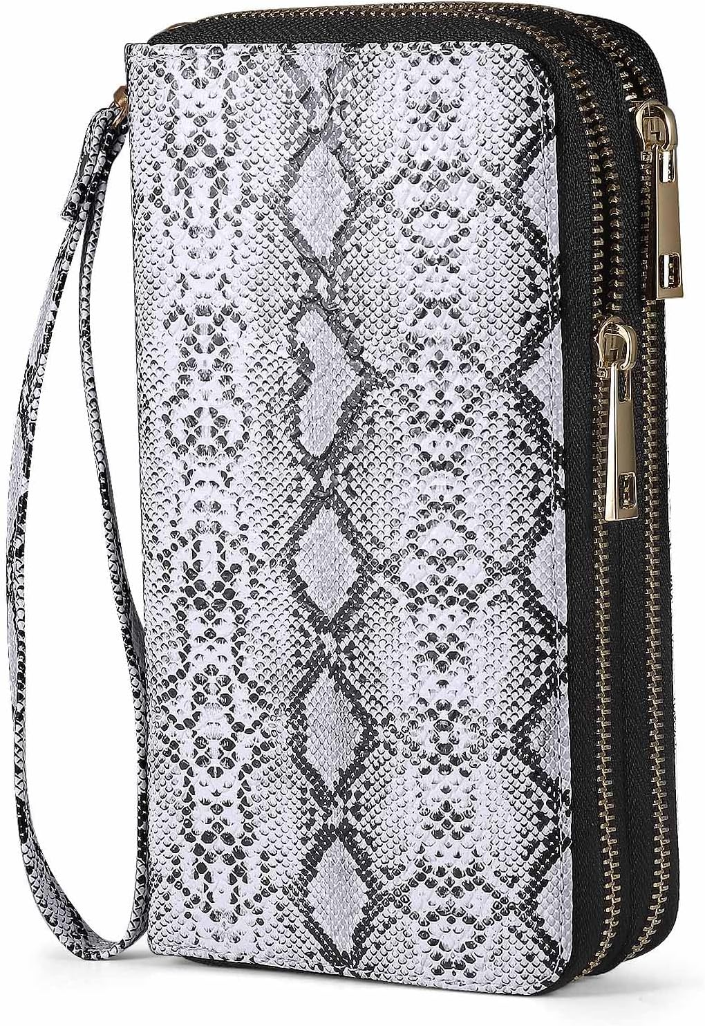 Double Zipper Wallet for Women That Hold Big Cell Phone with 17 Card Slots and Coin Pocket, RFID Blocking Anti Theft, Snakeskin